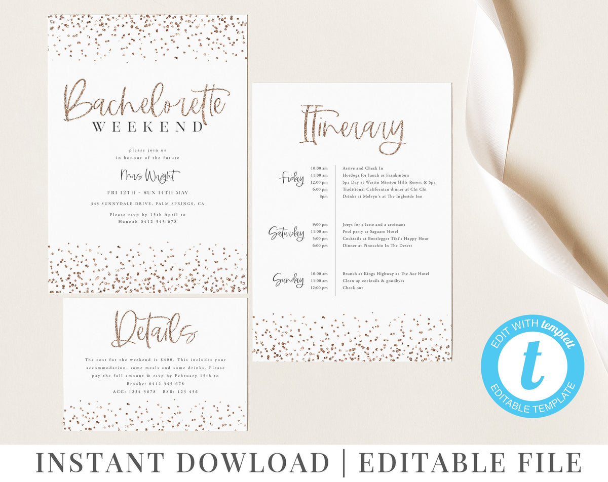 Bachelorette Weekend Invitation, Bachelorette Weekend Itinerary, Bache ...