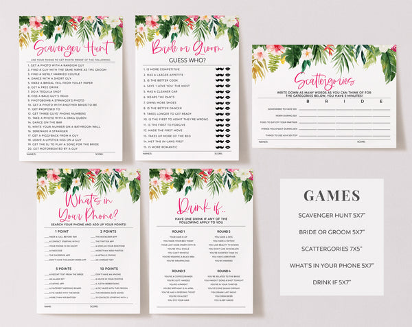 Tropical Bachelorette Games, Hens Games, Editable Games, Game Pack, How Well Do You Know The Bride, Bride or Groom | Scavenger Hunt