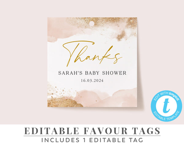 Printable Favour Tags, Editable Tags, Pink Baby Shower Favor Tags, Pink and Gold Favour Tags, Favour Tags, Baby Shower Gift Tag, Favor Label