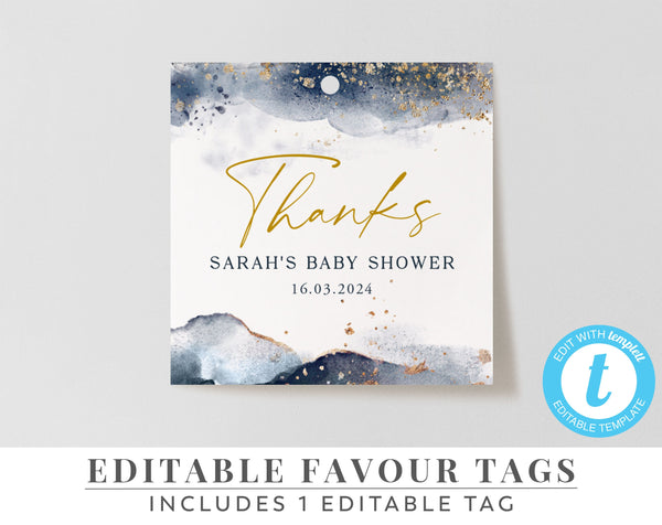 Printable Favour Tags, Editable Baby Shower Tags, Navy Baby Shower Favor Tags, Navy and Gold Favour Tags, Gift Tags, Favor Labels Baby Boy
