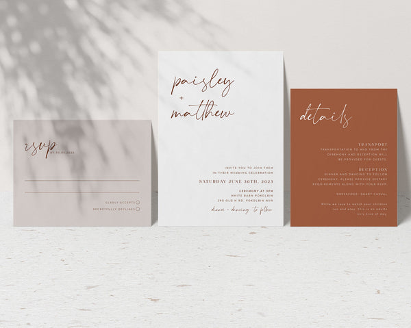 Minimalist Wedding Invitation Template Set, Wedding Invitation Template Download, Editable Modern Wedding Invite, Instant Download, Paisley