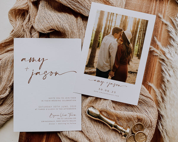 Wedding Invitation Template, Invitation with Photo, Wedding Invite, Wedding Invitation Template Download, Minimalist Wedding, Rustic, Amy