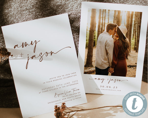 Wedding Invitation Template, Invitation with Photo, Wedding Invite, Wedding Invitation Template Download, Minimalist Wedding, Rustic, Amy