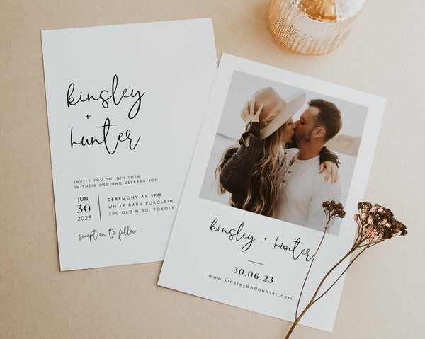 Wedding Invitation Template, Invitation with Photo, Minimalist Wedding Invite, Wedding Invitation Template Download, Rustic Wedding, Kinsley