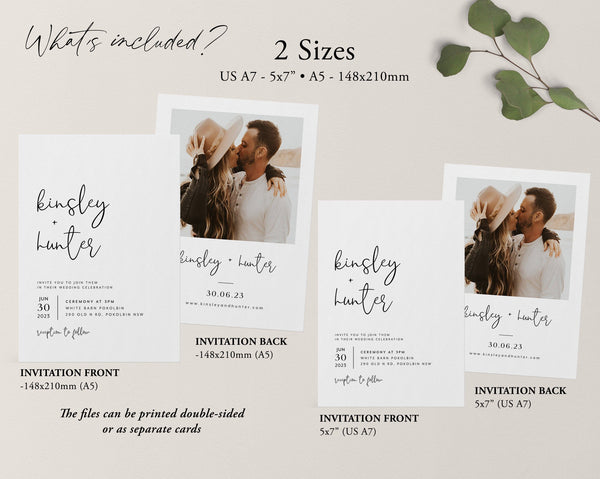 Wedding Invitation Template, Invitation with Photo, Minimalist Wedding Invite, Wedding Invitation Template Download, Rustic Wedding, Kinsley