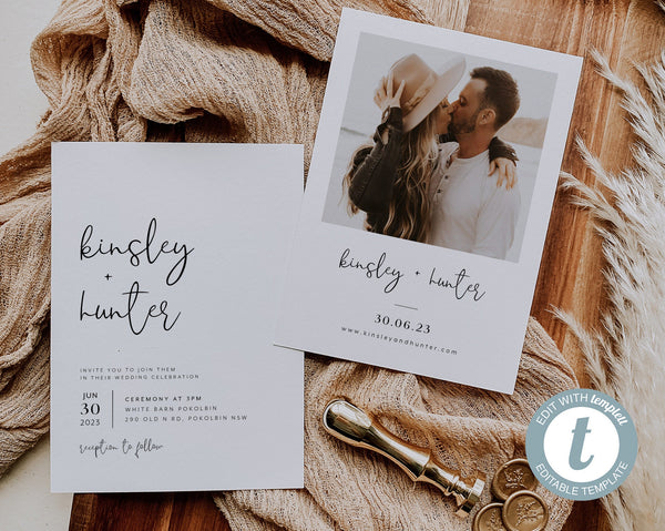 Wedding Invitation Template, Invitation with Photo, Minimalist Wedding Invite, Wedding Invitation Template Download, Rustic Wedding, Kinsley