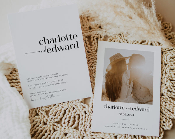 Wedding Invitation Template, Invitation with Photo, Minimalist Wedding Invite, Wedding Invitation Template Download, Rustic, Charlotte