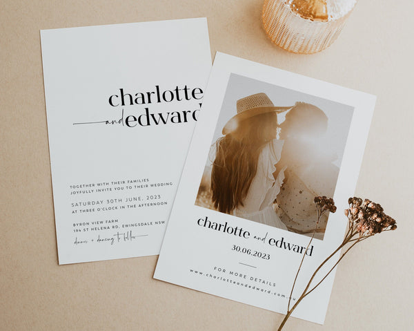 Wedding Invitation Template, Invitation with Photo, Minimalist Wedding Invite, Wedding Invitation Template Download, Rustic, Charlotte