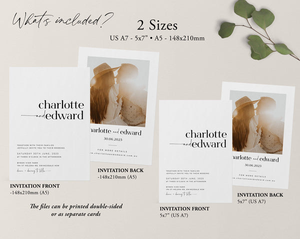 Wedding Invitation Template, Invitation with Photo, Minimalist Wedding Invite, Wedding Invitation Template Download, Rustic, Charlotte