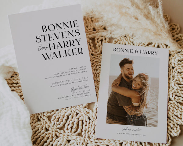 Wedding Invitation Template, Invitation with Photo, Minimalist Wedding Invite, Wedding Invitation Template Download, Rustic Wedding, Bonnie