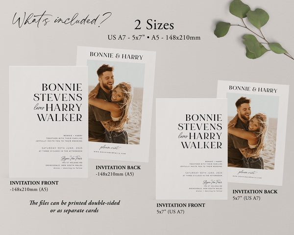 Wedding Invitation Template, Invitation with Photo, Minimalist Wedding Invite, Wedding Invitation Template Download, Rustic Wedding, Bonnie