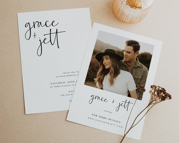 Wedding Invitation Template, Invitation with Photo, Minimalist Wedding Invite, Wedding Invitation Template Download, Rustic Wedding, Grace