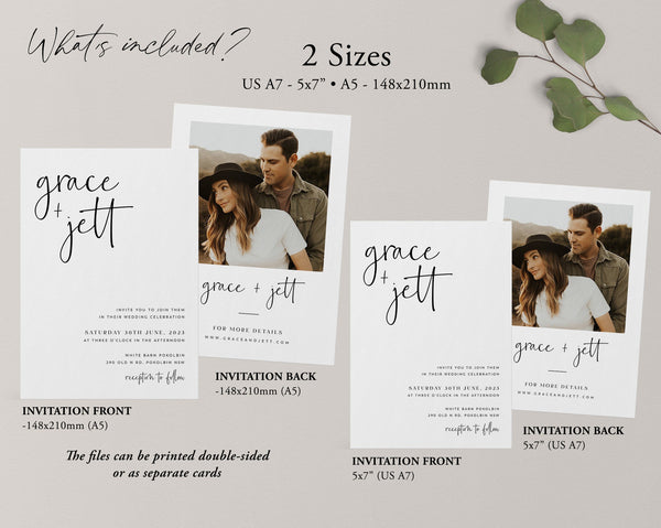 Wedding Invitation Template, Invitation with Photo, Minimalist Wedding Invite, Wedding Invitation Template Download, Rustic Wedding, Grace