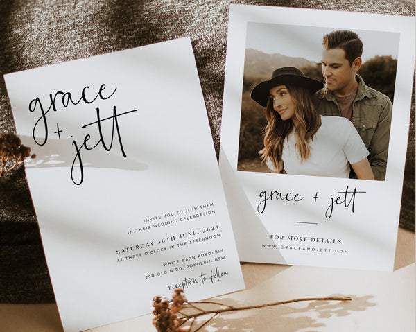 Wedding Invitation Template, Invitation with Photo, Minimalist Wedding Invite, Wedding Invitation Template Download, Rustic Wedding, Grace