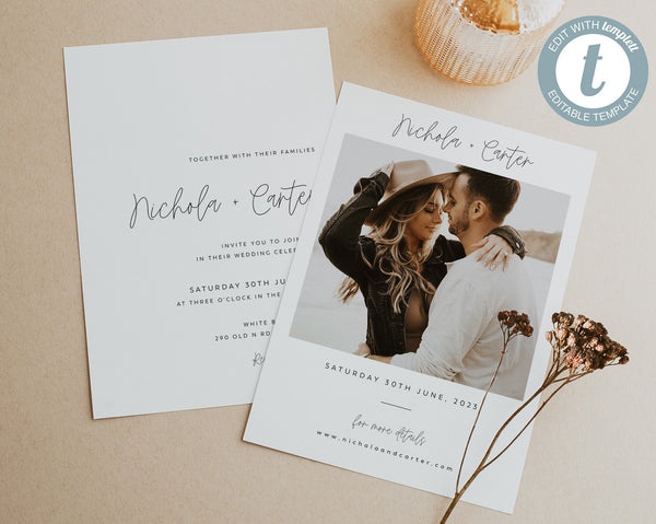 Wedding Invitation Template, Invitation with Photo, Minimalist Wedding Invite, Wedding Invitation Template Download, Rustic Wedding, Nichola