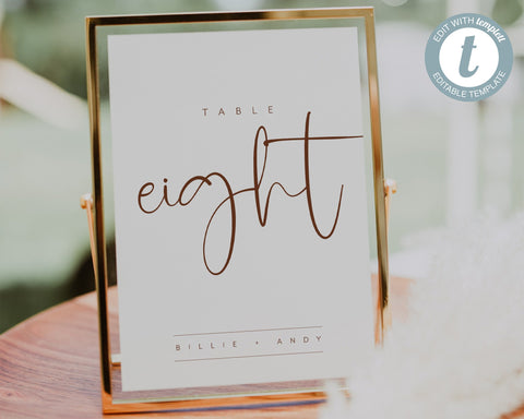 Printable Table Numbers Template, Modern Wedding Table Numbers, Minimal Table Numbers, Printable Table Numbers Template, 5x7, 4x6, Billie