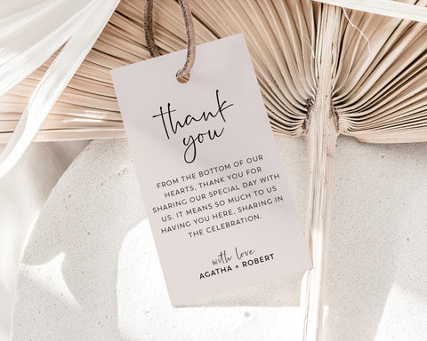 Printable Wedding Favor Tags, Thank You Wedding Tags, Minimalist Wedding Favour Tag Template, Instant Download Gift Tags, Modern, Agatha