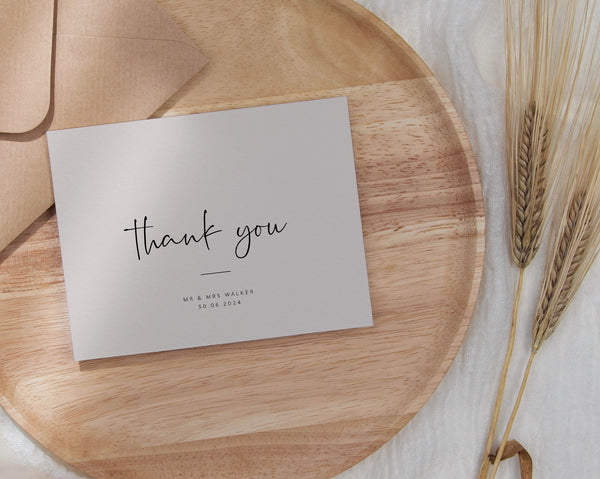 Thank You Card Template, Instant Fully Editable Thank You Card, Printable Thank You Card, Instant Download, Modern Minimalist Wedding,Agatha