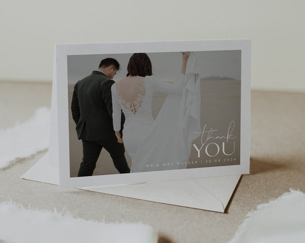 Wedding Thank You Card With Photo, Printable Thank You Card Template, Photo Thank You Card, Instant Download, With Photo, Minimalist,Georgia