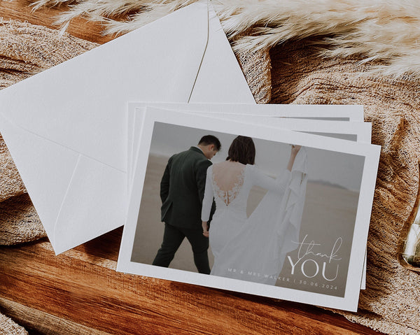 Wedding Thank You Card With Photo, Printable Thank You Card Template, Photo Thank You Card, Instant Download, With Photo, Minimalist,Georgia