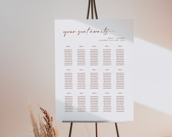 Wedding Seating Chart, Seating Chart Template, Minimalist Wedding Seating Plan, Editable Seating Chart, Wedding Reception, DIY Seating, Amy