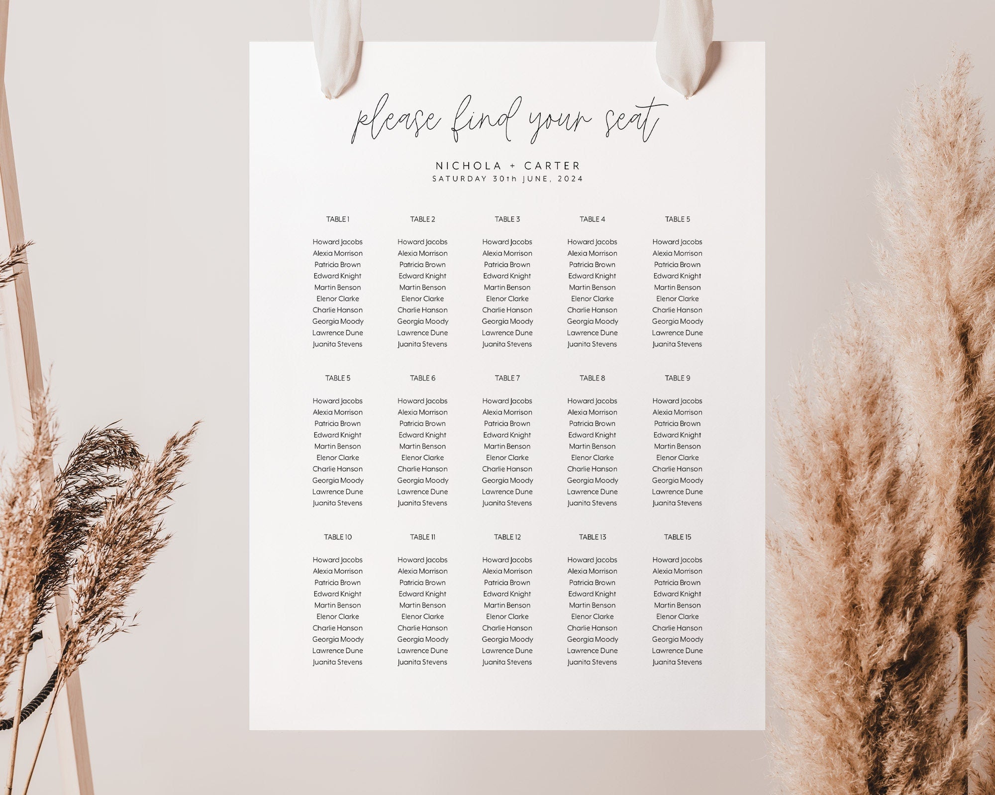 Wedding Seating Chart, Printable Seating Chart, Wedding Seating Chart Poster, Minimalist Wedding Seating, Editable Seating Plan, Nichola