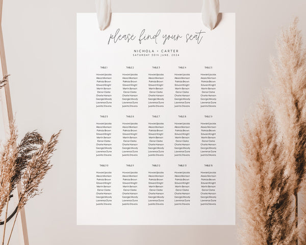 Wedding Seating Chart, Printable Seating Chart, Wedding Seating Chart Poster, Minimalist Wedding Seating, Editable Seating Plan, Nichola