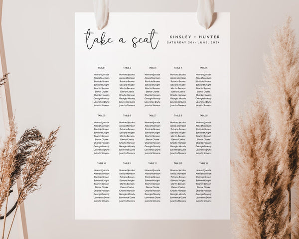 Seating Chart, Wedding Seating Chart, Modern Seating Chart Template, Minimalist Seating Chart, Editable Seating Chart, Simple, Kinsley