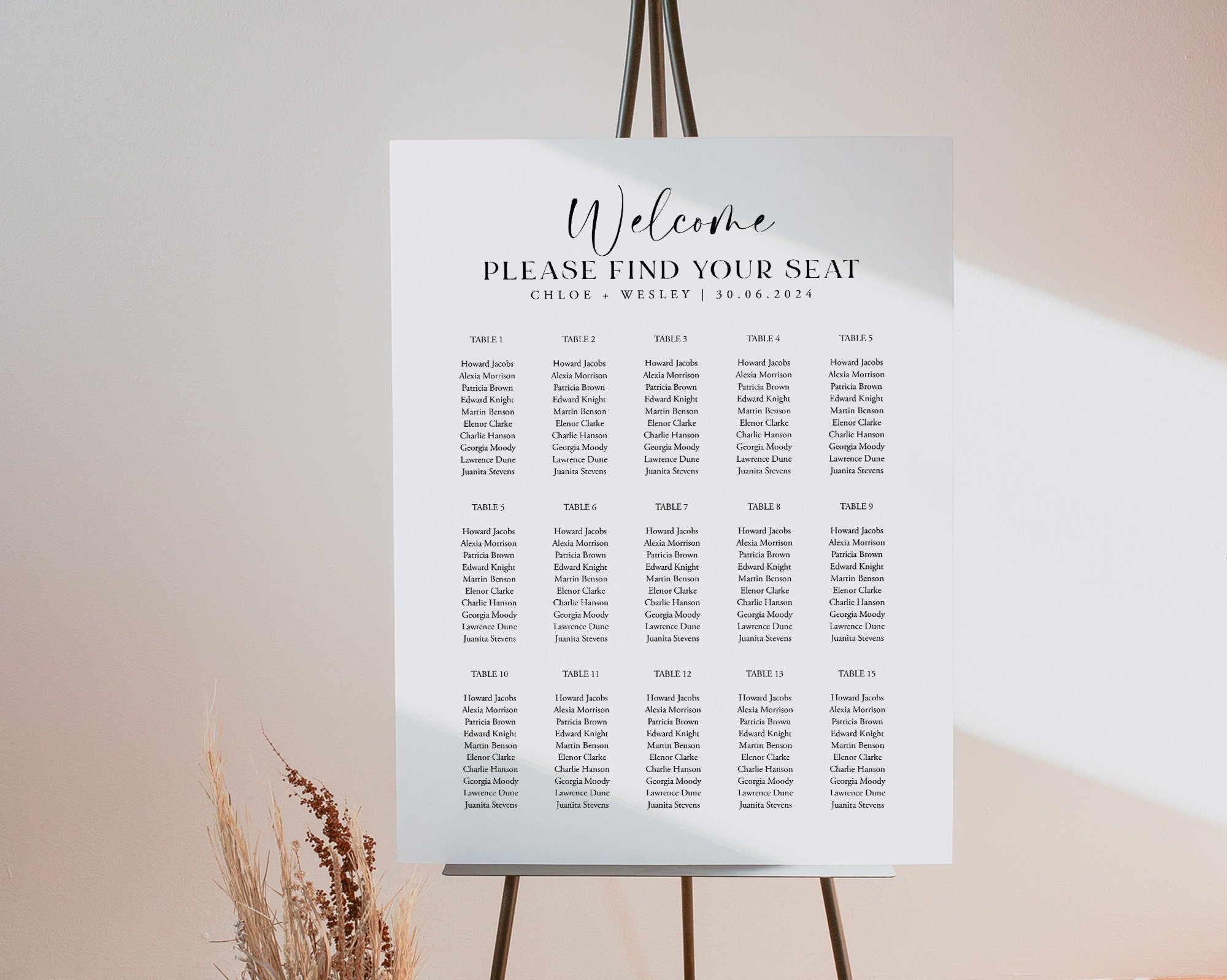 Wedding Seating Chart, Seating Chart Template, Minimalist Wedding Seating Plan, Editable Seating Chart, Reception, DIY Seating, Chloe