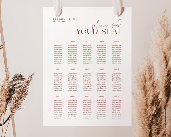 Seating Chart, Wedding Seating Chart, Modern Seating Chart Template, Minimalist Seating Chart, Editable Seating Chart, Simple, Georgia