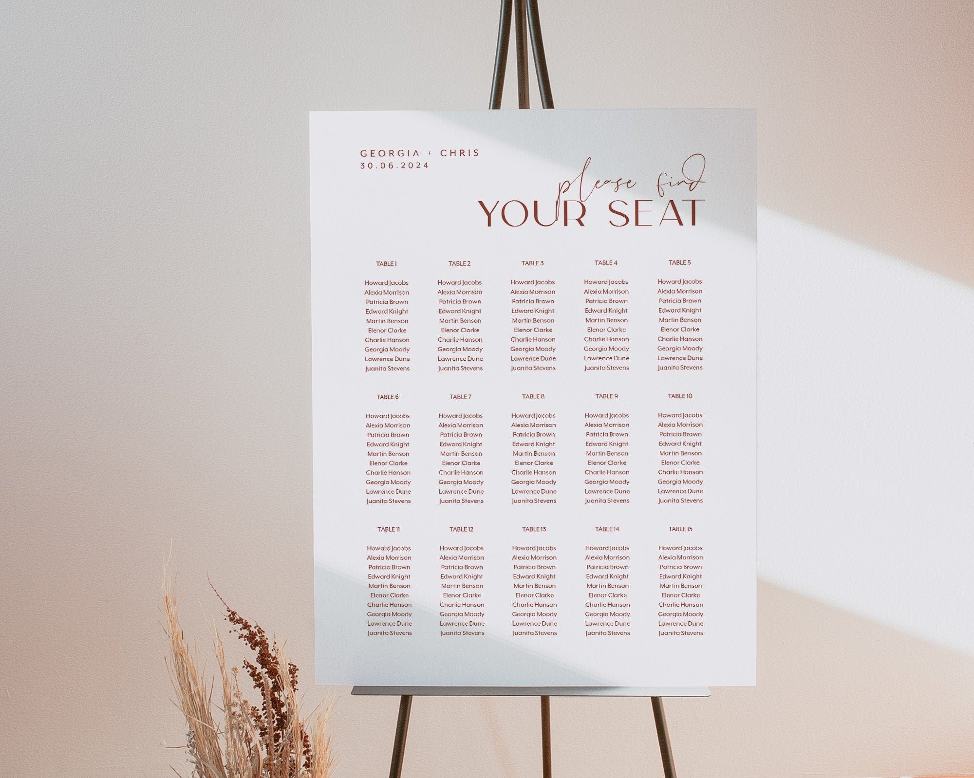 Seating Chart, Wedding Seating Chart, Modern Seating Chart Template, Minimalist Seating Chart, Editable Seating Chart, Simple, Georgia