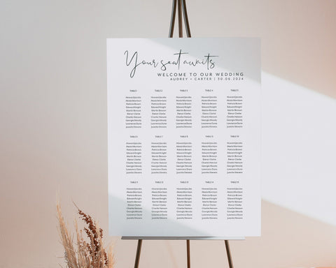 Wedding Seating Plan, Printable Seating Chart, Banquet Seating Chart, Editable Seating Chart, Minimalist Seating Chart Template, Audrey