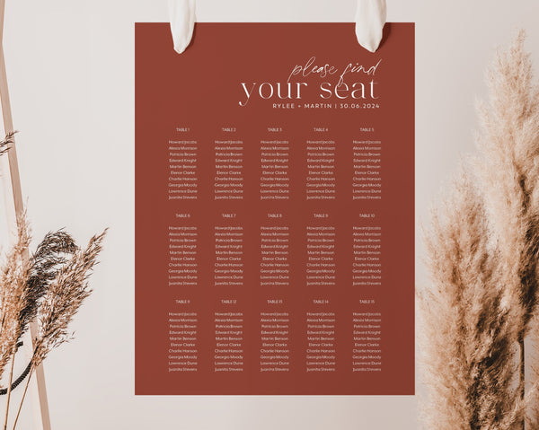 Seating Chart, Wedding Seating Chart, Modern Seating Chart Template, Minimalist Seating Chart, Editable Seating Chart, Simple, Rylee