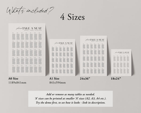 Wedding Seating Plan, Printable Seating Chart, Banquet Seating Chart, Editable Seating Chart, Minimalist Seating Chart Template, Bonnie