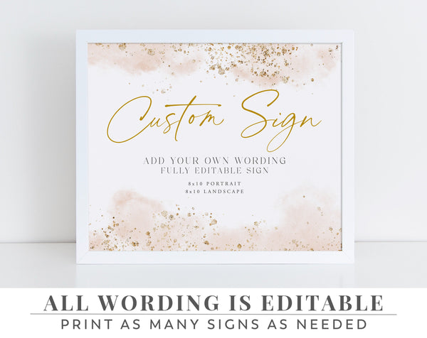 Editable Sign, 8x10 Pink and Gold Signs, Christening Signs, Baptism Signs, Landscape Sign, Portrait Printable Signs, Girls Christening, Pink