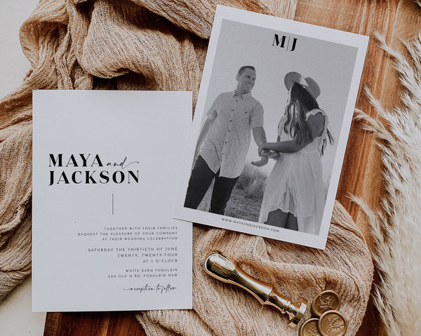 Wedding Invitation Template, Invitation with Photo, Minimalist Wedding Invite, Wedding Invitation Template Download, Rustic, Maya