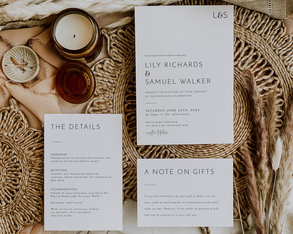 Wedding Invitation Set, Minimalist Wedding Invitation Template Download, Editable Modern Wedding Invite, Instant Download Template, Lily