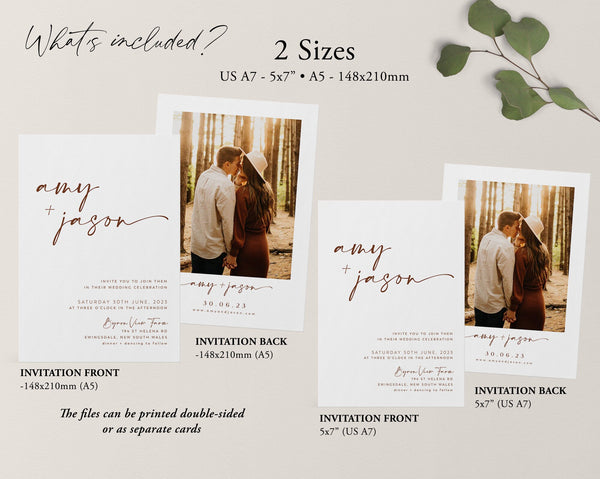 Wedding Invitation Template, Invitation with Photo, Wedding Invite, Wedding Invitation Template Download, Minimalist Wedding, Rustic, Amy