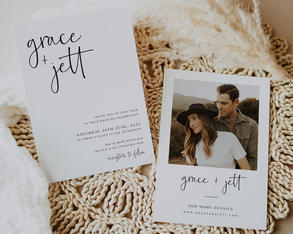 Wedding Invitation Template, Invitation with Photo, Minimalist Wedding Invite, Wedding Invitation Template Download, Rustic Wedding, Grace