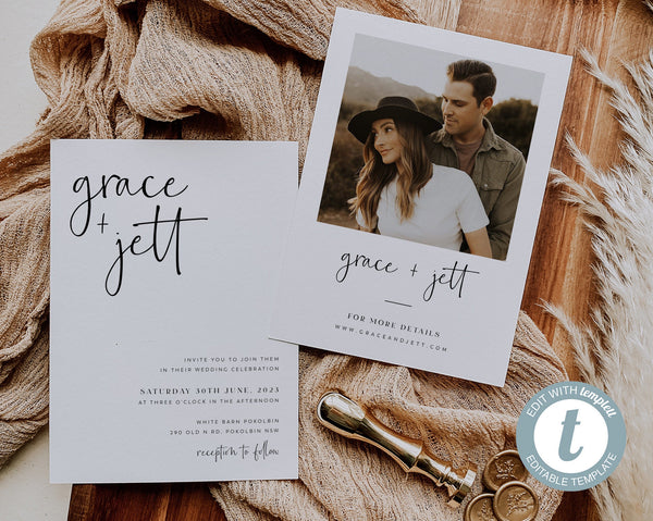 Wedding Invitation Template, Invitation with Photo, Minimalist Wedding Invite, Wedding Invitation Template Download, Rustic Wedding, Grace