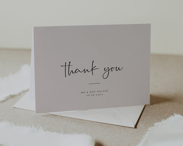 Thank You Card Template, Instant Fully Editable Thank You Card, Printable Thank You Card, Instant Download, Modern Minimalist Wedding,Agatha