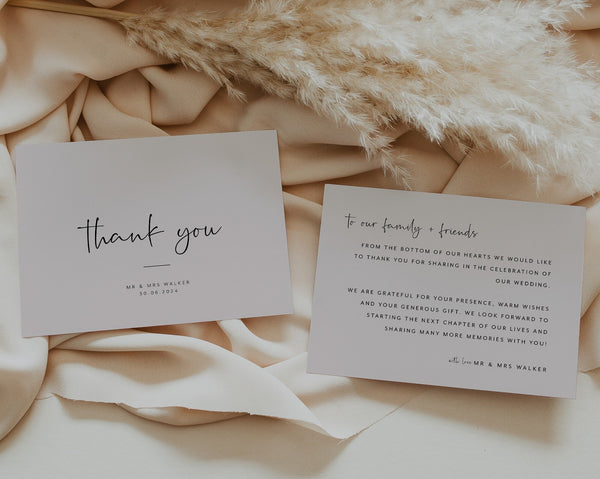 Thank You Card Template, Instant Fully Editable Thank You Card, Printable Thank You Card, Instant Download, Modern Minimalist Wedding,Agatha