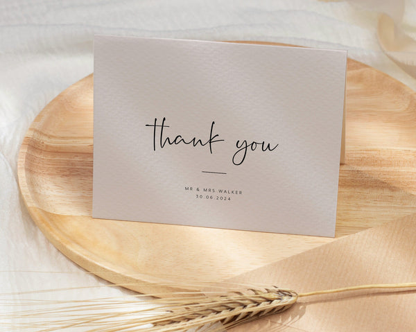 Thank You Card Template, Instant Fully Editable Thank You Card, Printable Thank You Card, Instant Download, Modern Minimalist Wedding,Agatha