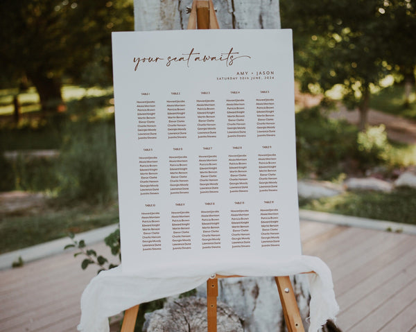 Wedding Seating Chart, Seating Chart Template, Minimalist Wedding Seating Plan, Editable Seating Chart, Wedding Reception, DIY Seating, Amy