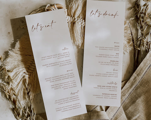 Minimal Wedding Menu Template, Minimalist Wedding Menu, Modern Wedding Menu, Let's Eat Menu, Templett Wedding Menu, Editable Menu, Amy