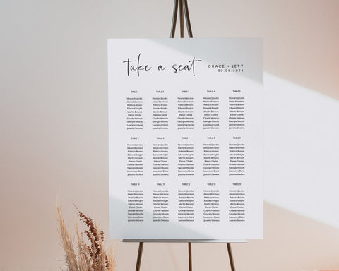 Wedding Seating Chart, Printable Seating Chart, Wedding Seating Chart Poster, Minimalist Wedding, Editable Seating Plan, Simple, Grace