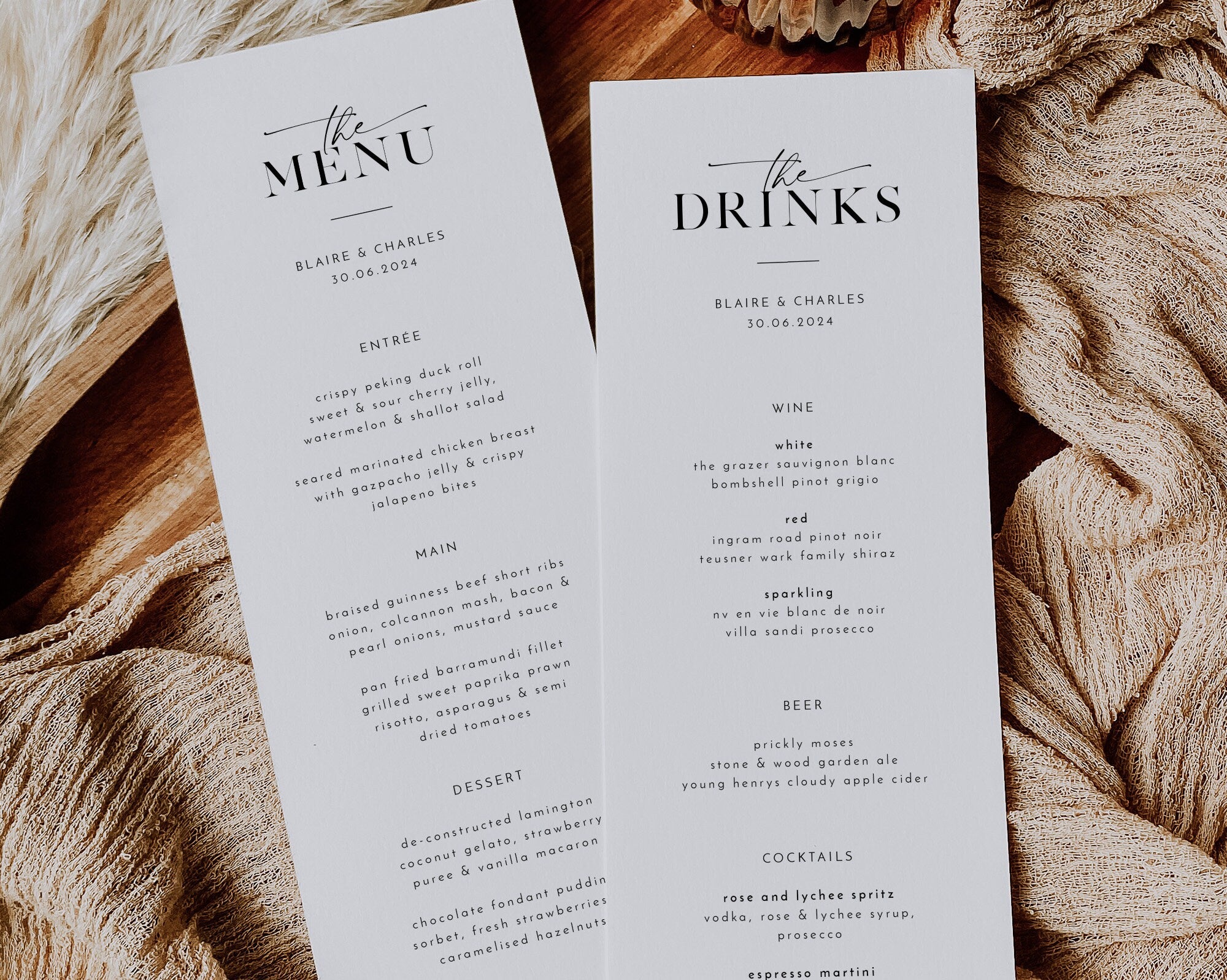 Wedding Menu Template, Minimalist Wedding Menu, Modern Wedding Menu, Minimal Menu Wedding, Templett Wedding Menu, Editable Menu, Blaire