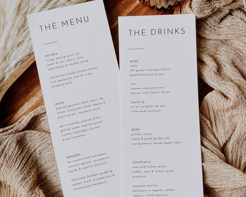 Wedding Menu Template, Minimalist Wedding Menu, Modern Wedding Menu, Minimal Menu Wedding, Templett Wedding Menu, Editable Menu, Lily