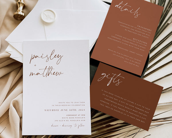 Minimalist Wedding Invitation Template Set, Wedding Invitation Template Download, Editable Modern Wedding Invite, Instant Download, Paisley