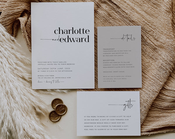 Wedding Invitation Bundle, Minimalist Wedding Invitation Template, Wedding Suite, Printable Wedding Invitation, Editable Modern, Charlotte